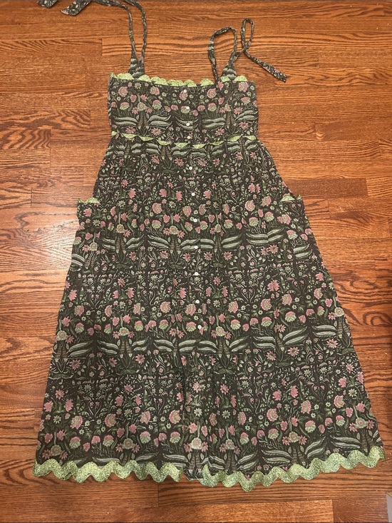 Juliet Dunn Dresses & Skirts - Juliet Dunn Floral Smocked Sundress with Pink Flowers and Green Trim